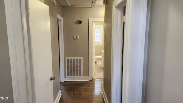 hallway featuring dark hardwood / wood-style floors