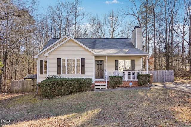 single story home with covered porch