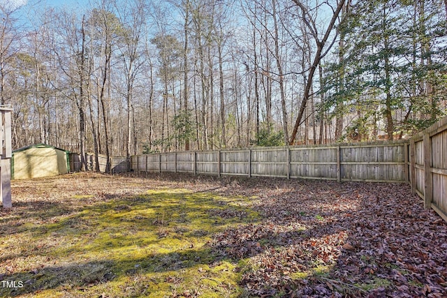 view of yard with a storage shed