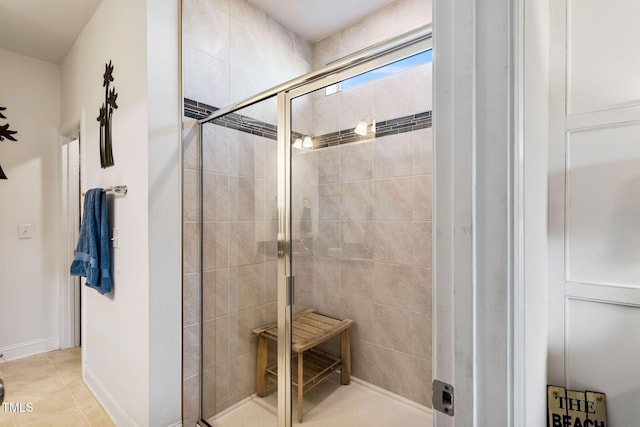 bathroom featuring tile patterned floors and walk in shower