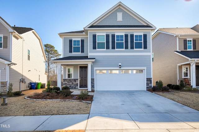 craftsman inspired home with a garage