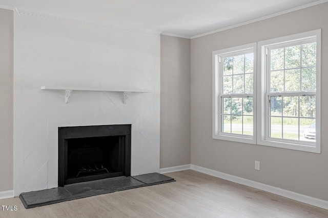 interior space with wood-type flooring and crown molding