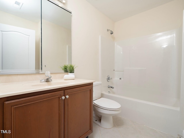 full bathroom with vanity, tile patterned floors, shower / bathtub combination, and toilet