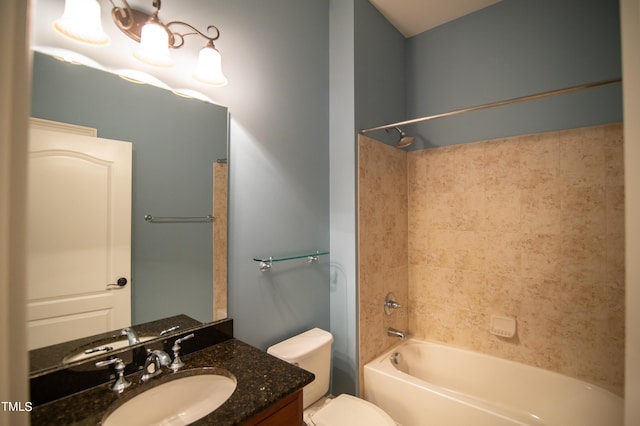 full bath with vanity, shower / tub combination, and toilet