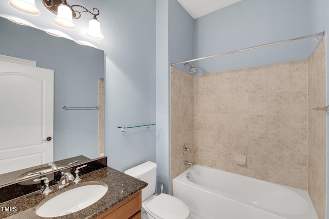 full bath with toilet, shower / bathing tub combination, and vanity