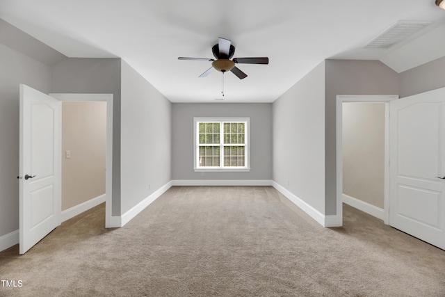 additional living space featuring carpet, visible vents, baseboards, and a ceiling fan