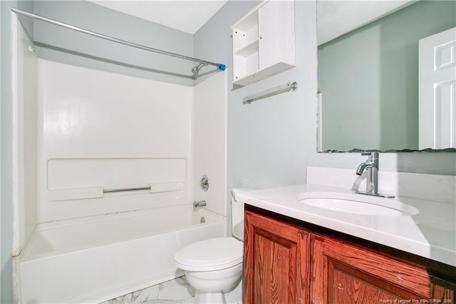 full bathroom with vanity, shower / bath combination, and toilet