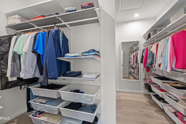 spacious closet with wood finished floors