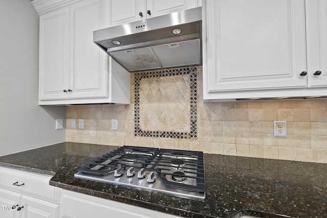 kitchen with white cabinetry, range hood, and stainless steel gas stovetop