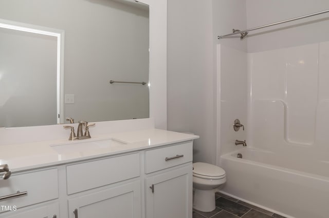 full bathroom featuring shower / tub combination, toilet, tile patterned flooring, and vanity