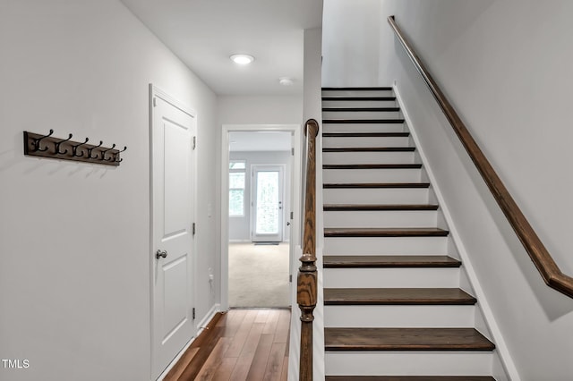 stairway featuring wood-type flooring