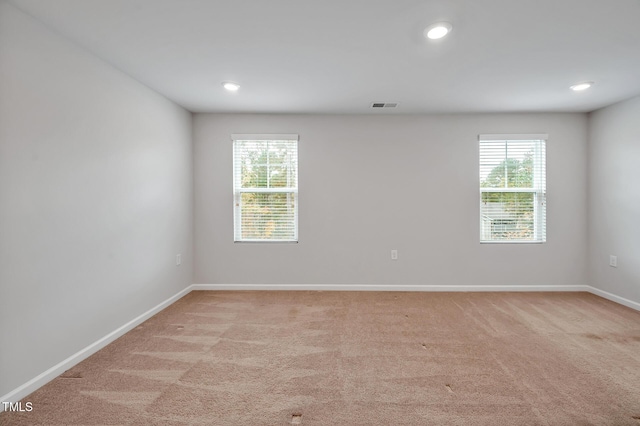 spare room featuring a healthy amount of sunlight and light colored carpet