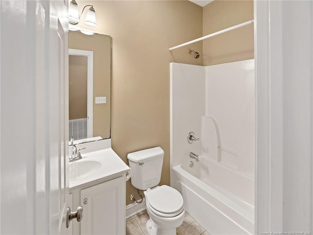 full bathroom featuring tile patterned floors, vanity, shower / bathtub combination, and toilet