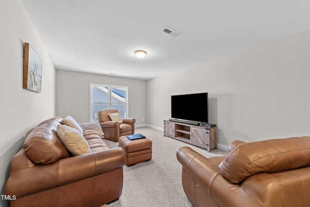 living room featuring light colored carpet