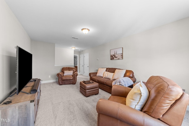 living room with light colored carpet