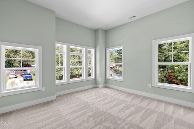 empty room featuring a wealth of natural light and light colored carpet