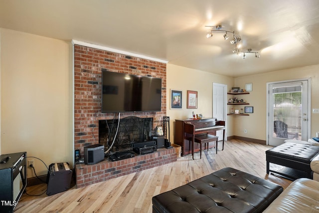 living room featuring a fireplace and light hardwood / wood-style flooring