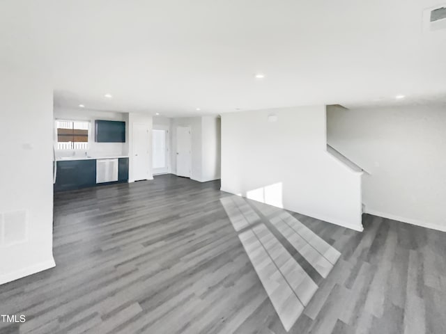 unfurnished living room featuring dark hardwood / wood-style floors