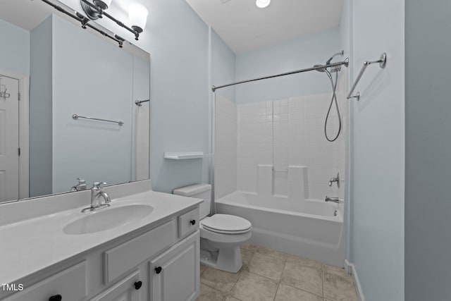 full bathroom featuring toilet, vanity, bathing tub / shower combination, and tile patterned floors