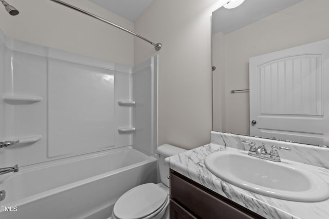 full bathroom featuring shower / bath combination, vanity, and toilet