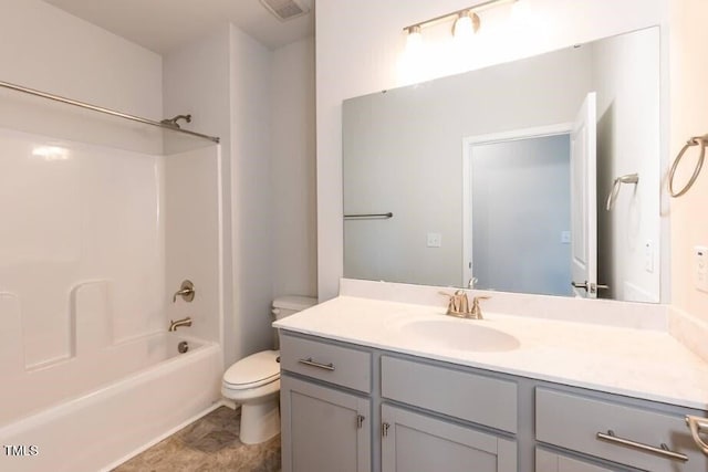 full bathroom featuring vanity, toilet, and tub / shower combination