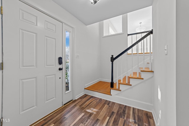 foyer with dark hardwood / wood-style flooring and a wealth of natural light