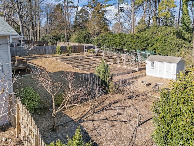 view of yard with a shed