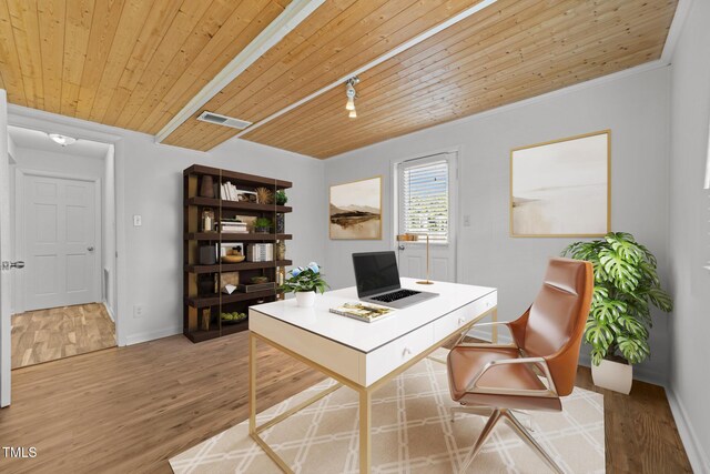 317 Compton Rd, Raleigh, NC 27609 - office space with wood ceiling, wood finished floors, and ornamental molding