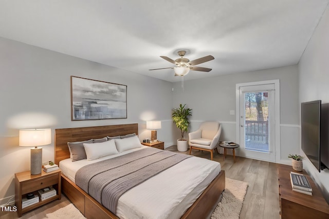 3617 Top Of The Pines Ct, Raleigh, NC 27604 - bedroom featuring access to outside, light wood-style flooring, and ceiling fan