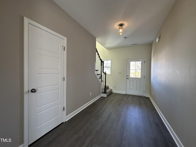 entryway featuring dark wood-type flooring