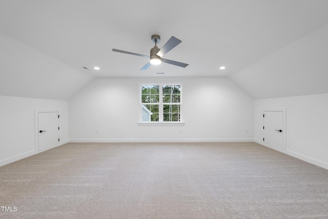 2628 Silver Gate Ct, Wake Forest, NC 27587 - additional living space featuring vaulted ceiling, light carpet, recessed lighting, and a ceiling fan