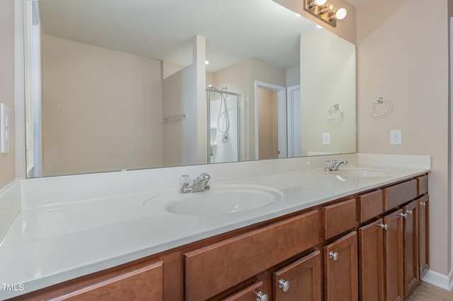 bathroom with vanity and an enclosed shower