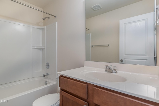 full bathroom featuring vanity, toilet, and bathing tub / shower combination