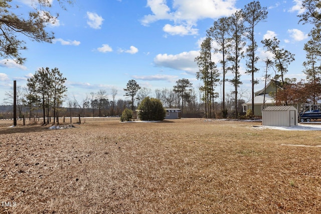 view of yard featuring a shed