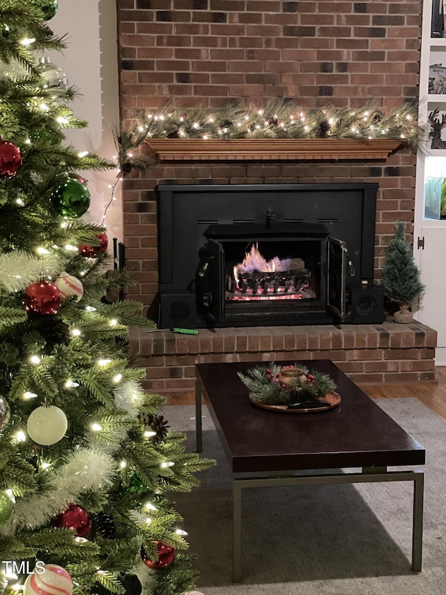 room details with wood-type flooring and a fireplace