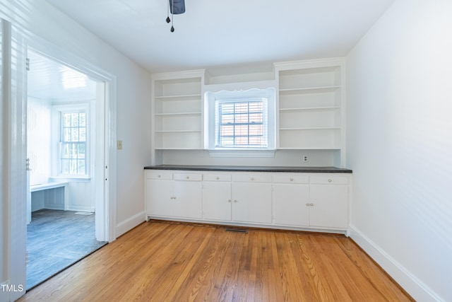 kitchen featuring light hardwood / wood-style floors, plenty of natural light, and white cabinetry