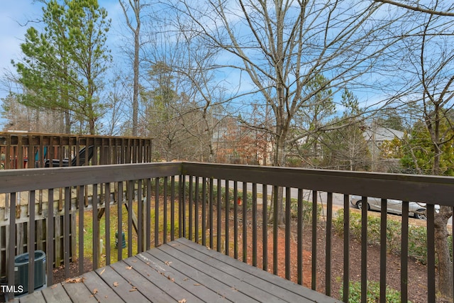 wooden deck with central AC unit