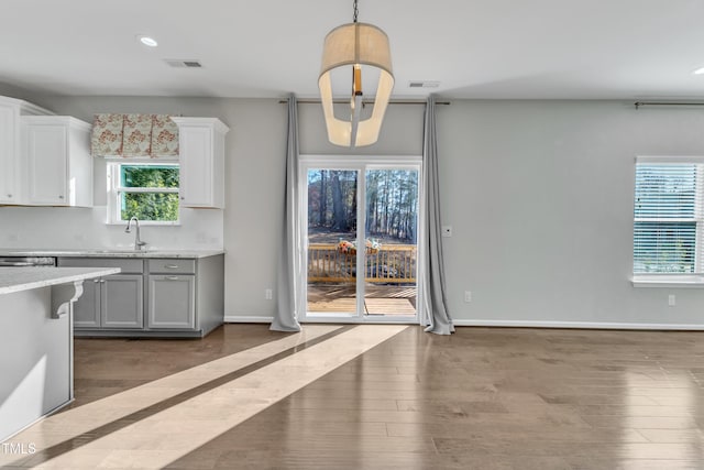 unfurnished dining area featuring dark hardwood / wood-style flooring and sink