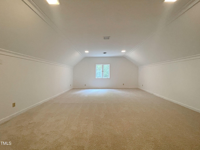 additional living space with lofted ceiling and carpet floors