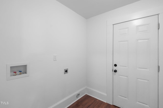 washroom featuring washer hookup, electric dryer hookup, and dark wood-type flooring