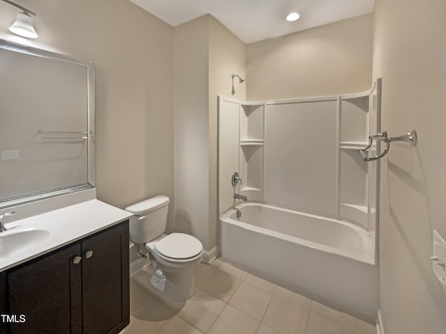 full bathroom with toilet, vanity, tile patterned floors, and  shower combination