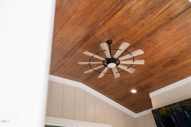 details featuring wooden ceiling and ceiling fan