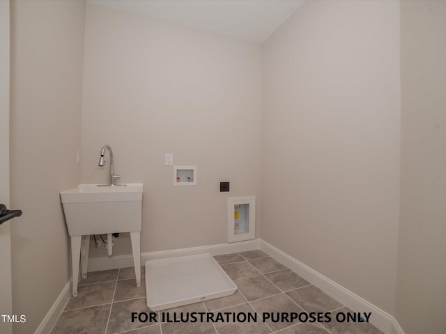 clothes washing area featuring baseboards, laundry area, washer hookup, and tile patterned floors