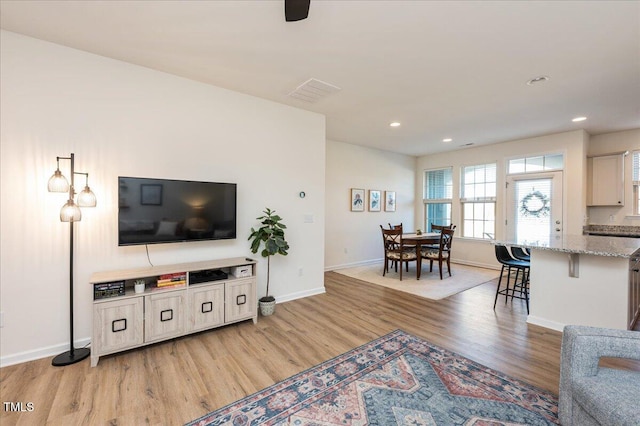 living room featuring light hardwood / wood-style floors