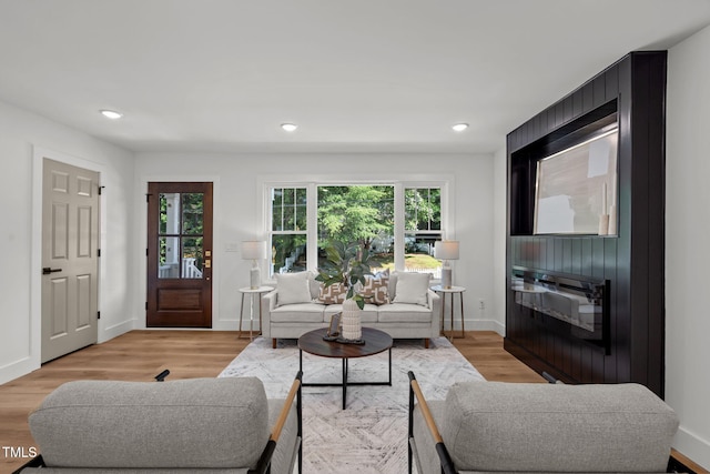 living room with light hardwood / wood-style floors