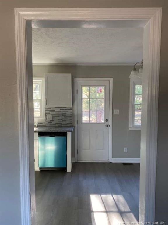 doorway to outside featuring dark wood-type flooring