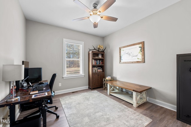 office featuring ceiling fan and dark hardwood / wood-style floors