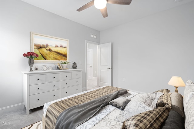 bedroom with carpet flooring and ceiling fan