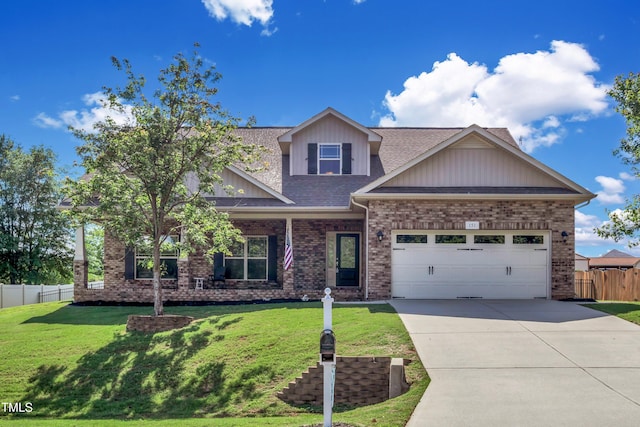 craftsman-style house with a front lawn and a garage