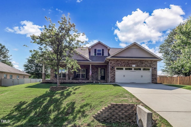 craftsman-style house with a garage and a front lawn